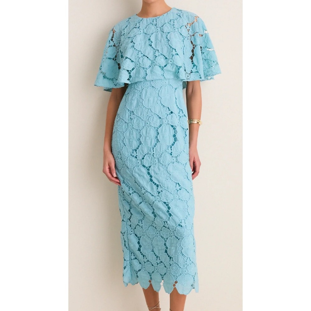 tuckernuck cameo blue eyelet cape leah midi dress, women size 8